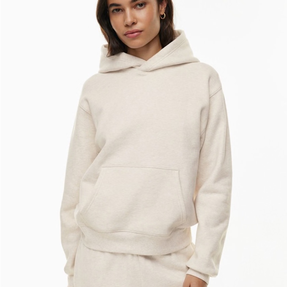 Aritzia TNA Cozy Fleece Perfect Hoodie in Heather Light Oatmeal (Cream) Wmns XL